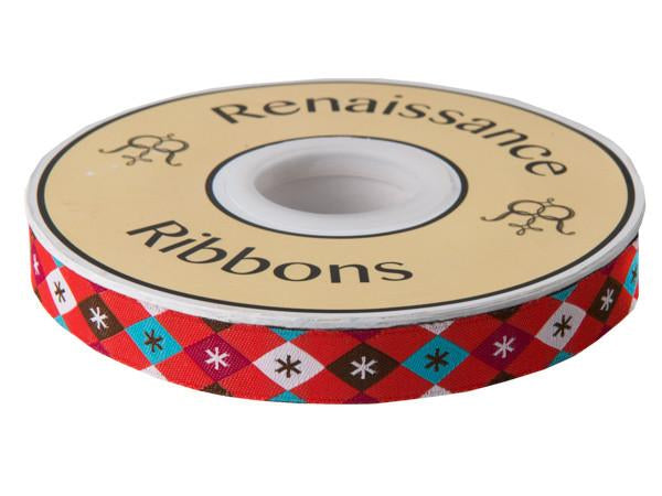 Argyle and Stars on Red - 5/8" width - by Jessica Jones - 27 Yard Spool