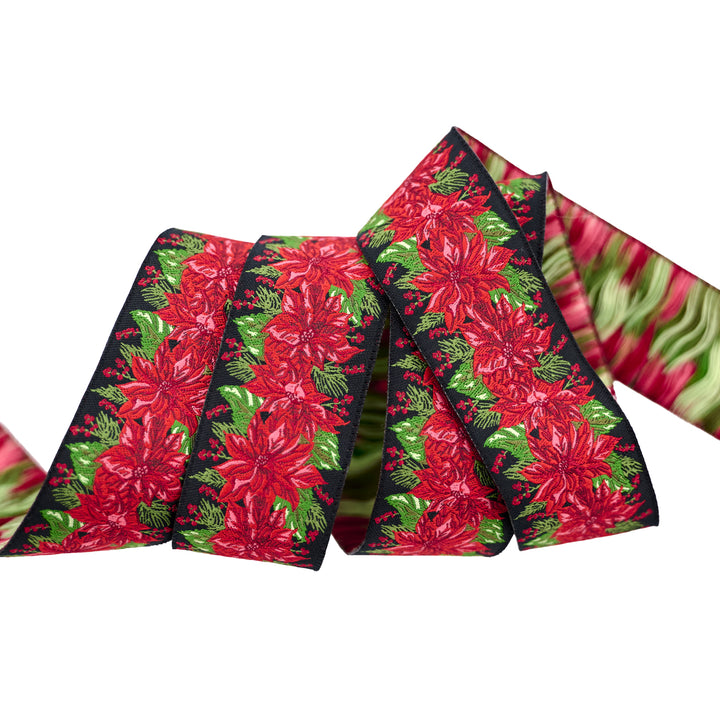Holiday Cheer - Vintage Poinsettia - 1-1/4" width - by Stacy Iest Hsu - 15 Yard Spool