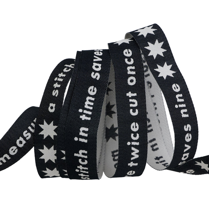 Catnap - Measure Twice in Black - 5/8" width - by Alexia Abegg - 15 Yard Spool