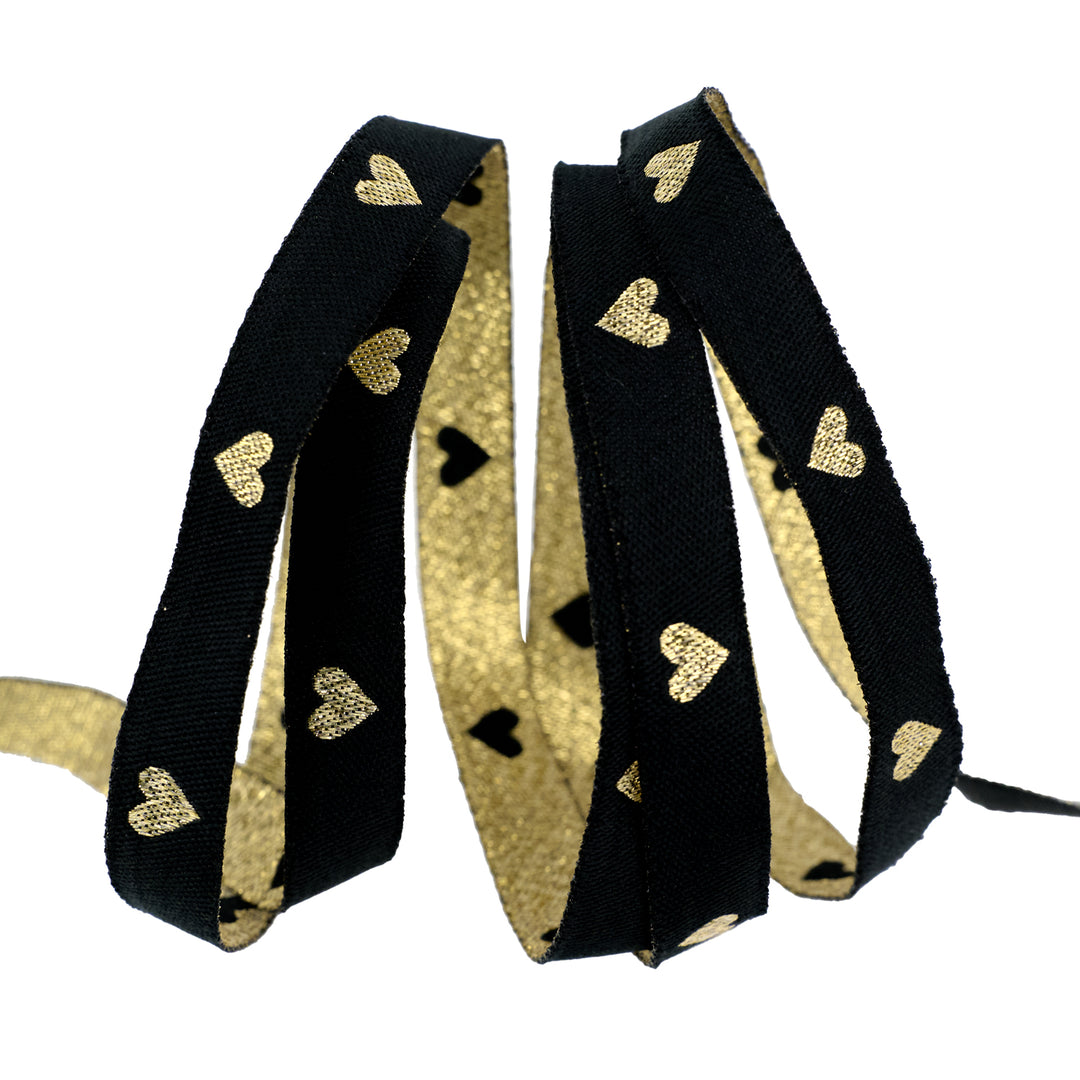 Hearts and Sparks - Hearts in Black/Gold - 3/8" width - by Melody Miller - 15 Yard Spool