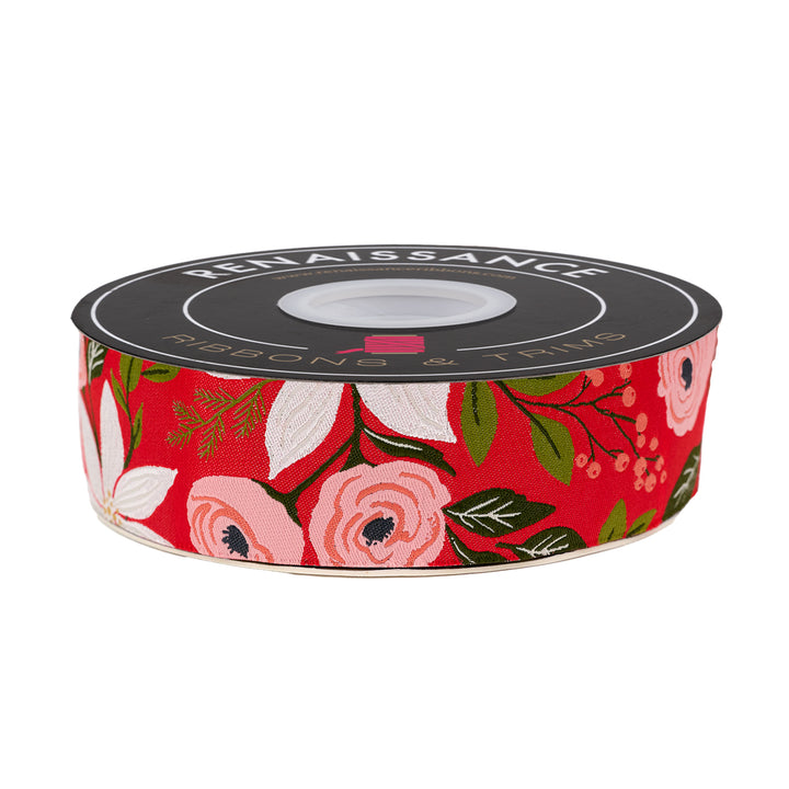 Berry and Pine - Poinsettia Party in Holly - 1-1/2" width - by Lella Boutique - 15 Yard Spool