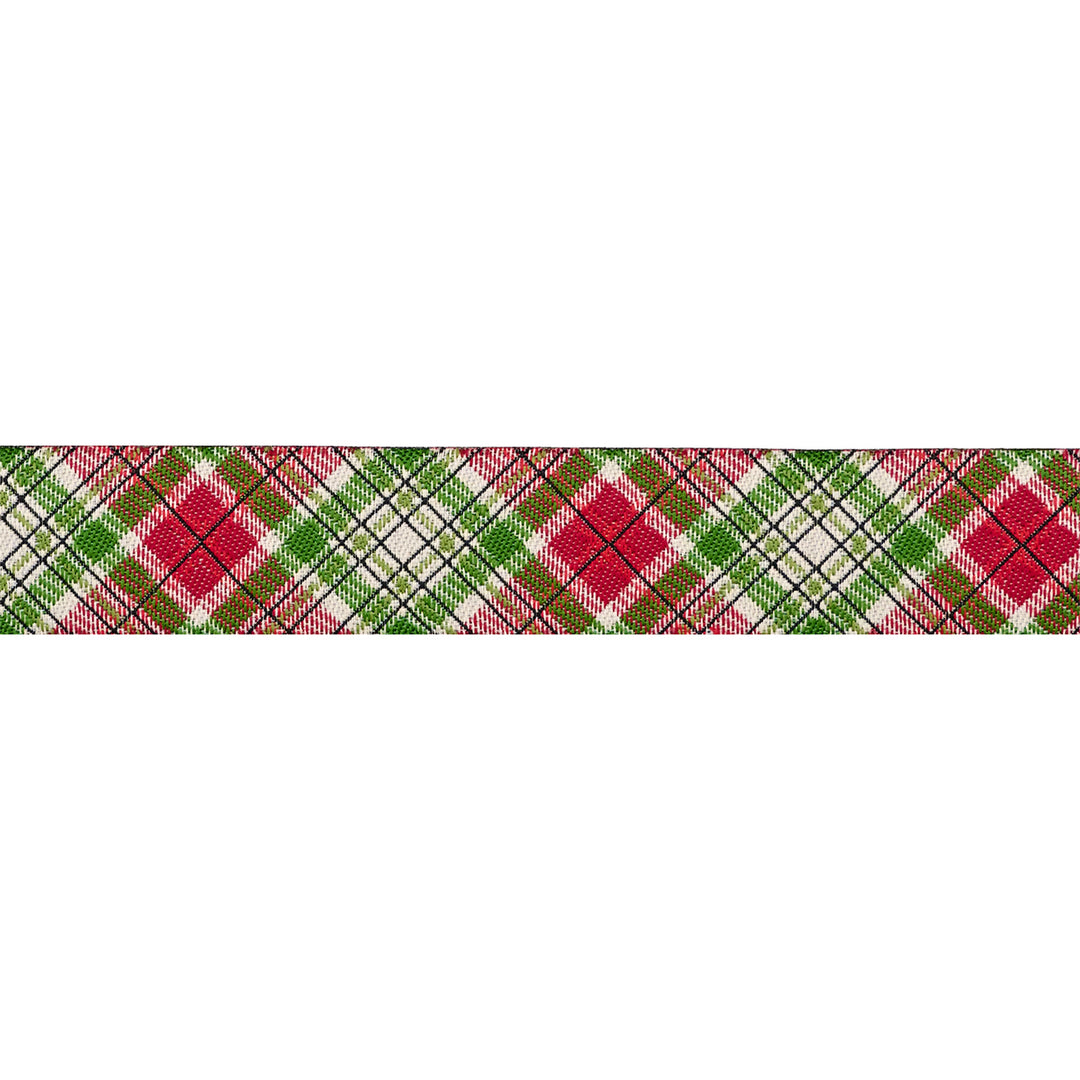 Holiday Cheer - Holiday Plaid in Cream - 7/8" width - by Stacy Iest Hsu - 15 Yard Spool