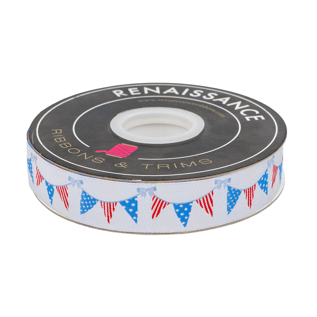 250th Birthday - Flag Banner - 1" width - by Renaissance Ribbons - 15 Yard Spool