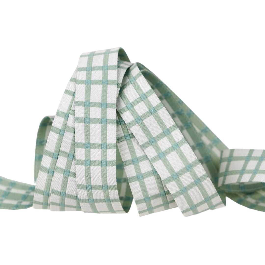 Montana Bloom - Blue Plaid - 5/8" width - by Cate and Rainn - 15 Yard Spool