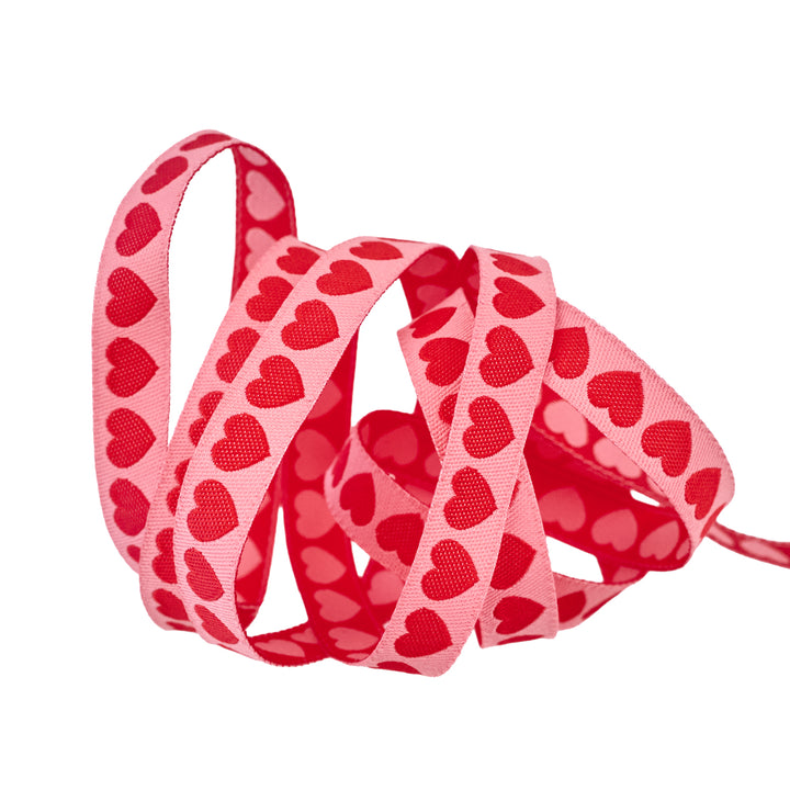 Funny Valentine - Tiny Hearts in Pink and Red - 3/8" width - by Lizzy House - 15 Yard Spool