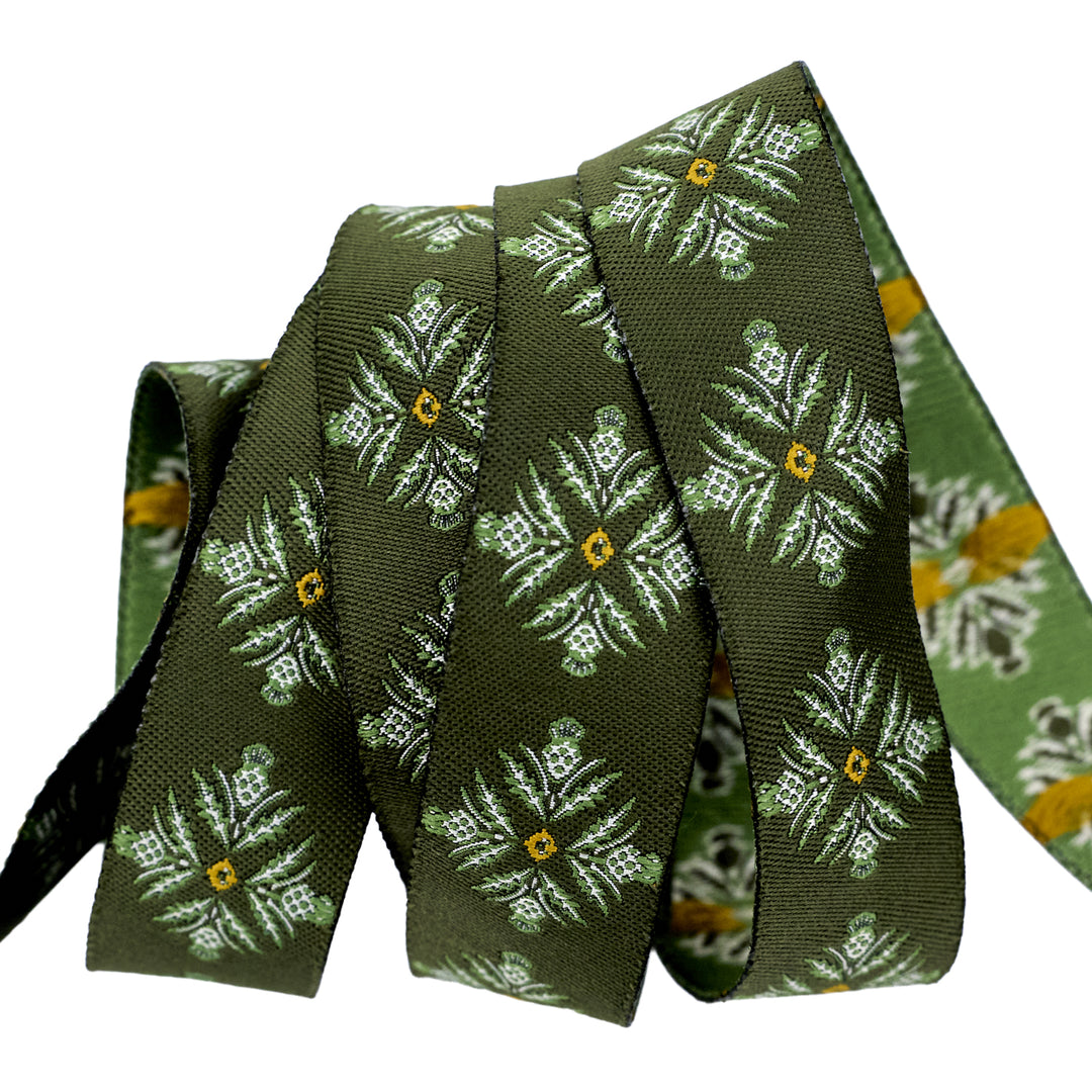 Spruce - Blooming Thistle in Green - 7/8" width - by Sharon Holland - 15 Yard Spool