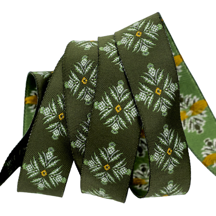 Spruce - Blooming Thistle in Green - 7/8" width - by Sharon Holland - 15 Yard Spool