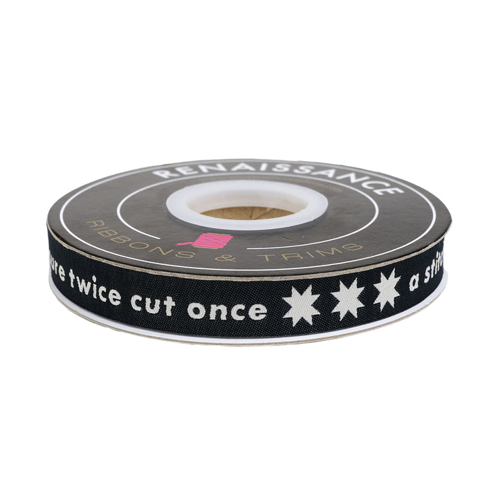 Catnap - Measure Twice in Black - 5/8" width - by Alexia Abegg - 15 Yard Spool