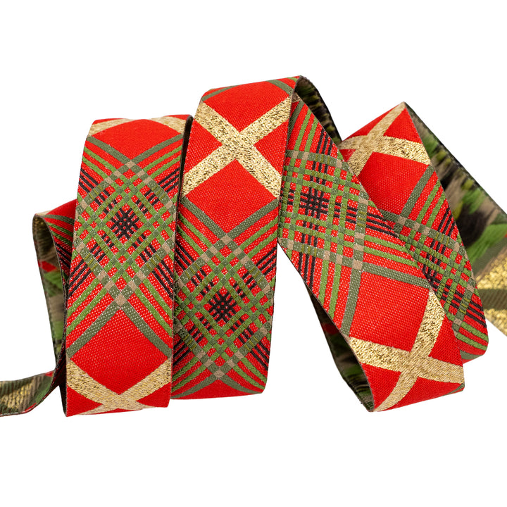 Spruce - Crossed Threads in Red - 7/8" width - by Sharon Holland - 15 Yard Spool