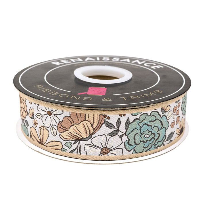 Montana Bloom - Floral in Light - 1-1/2" width - by Cate and Rainn - 15 Yard Spool