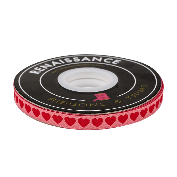 Funny Valentine - Tiny Hearts in Pink and Red - 3/8" width - by Lizzy House - 15 Yard Spool