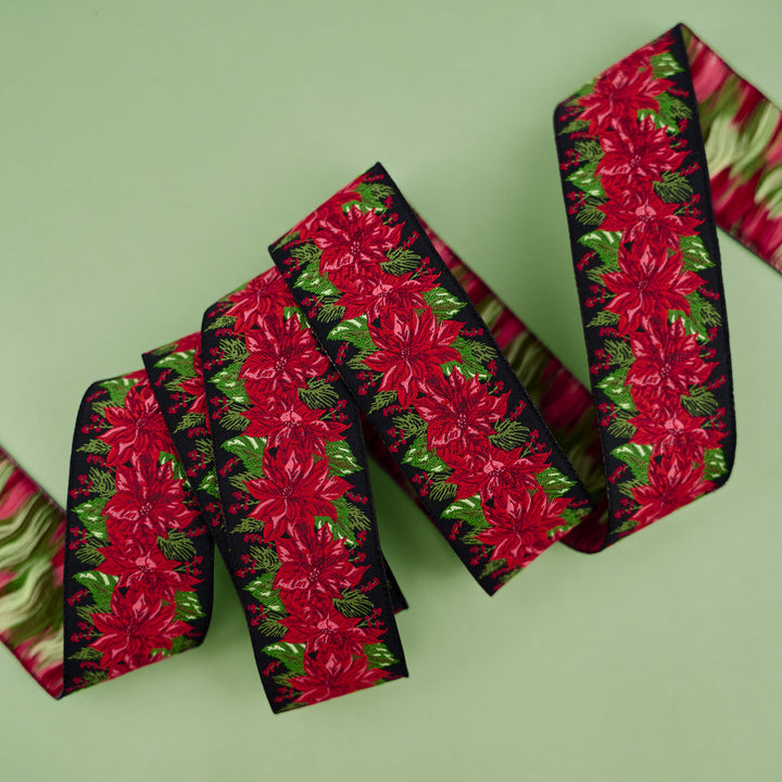 Holiday Cheer - Vintage Poinsettia - 1-1/4" width - by Stacy Iest Hsu - 15 Yard Spool