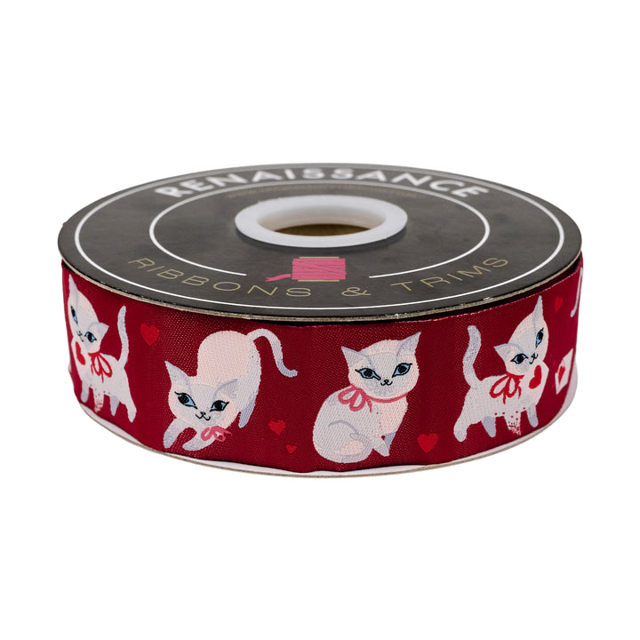 Funny Valentine - Sweet Kitten in Cocoa - 1-1/2" width - by Lizzy House - 15 Yard Spool