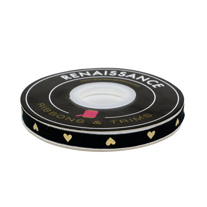 Hearts and Sparks - Hearts in Black/Gold - 3/8" width - by Melody Miller - 15 Yard Spool