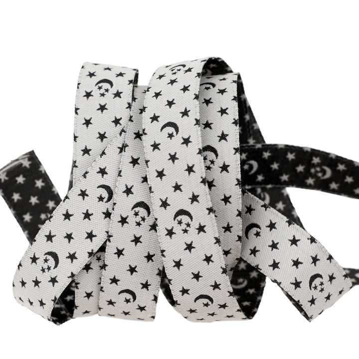 Ooh Lucky Lucky - Moon and Stars in Natural - 5/8" width - by Alexia Abegg - 15 Yard Spool