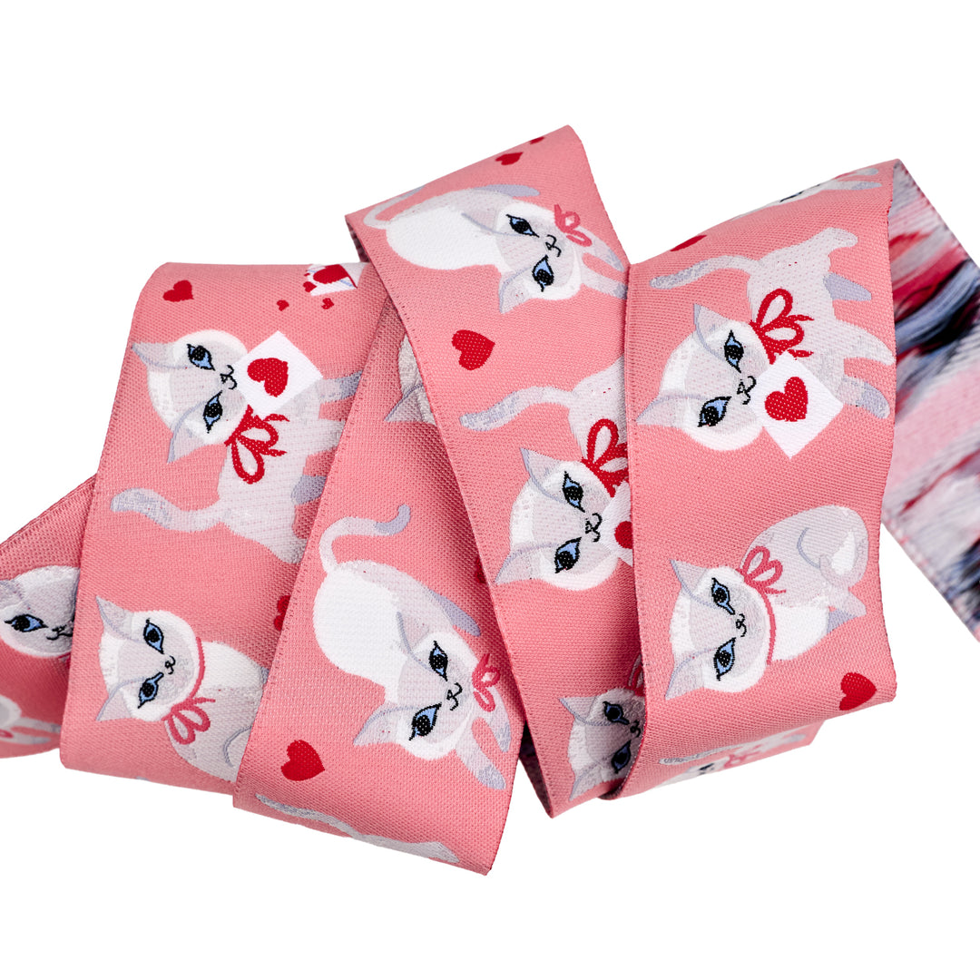 Funny Valentine - Sweet Kitten in Pink - 1-1/2" width - by Lizzy House - 15 Yard Spool