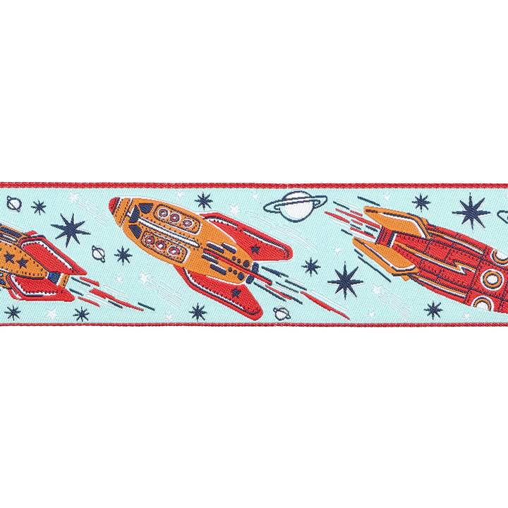 3, 2, 1... Blastoff - Retro Rocket in Blue Nebula 1-1/2" - by Stacy Iest Hsu - 15 Yard Spool