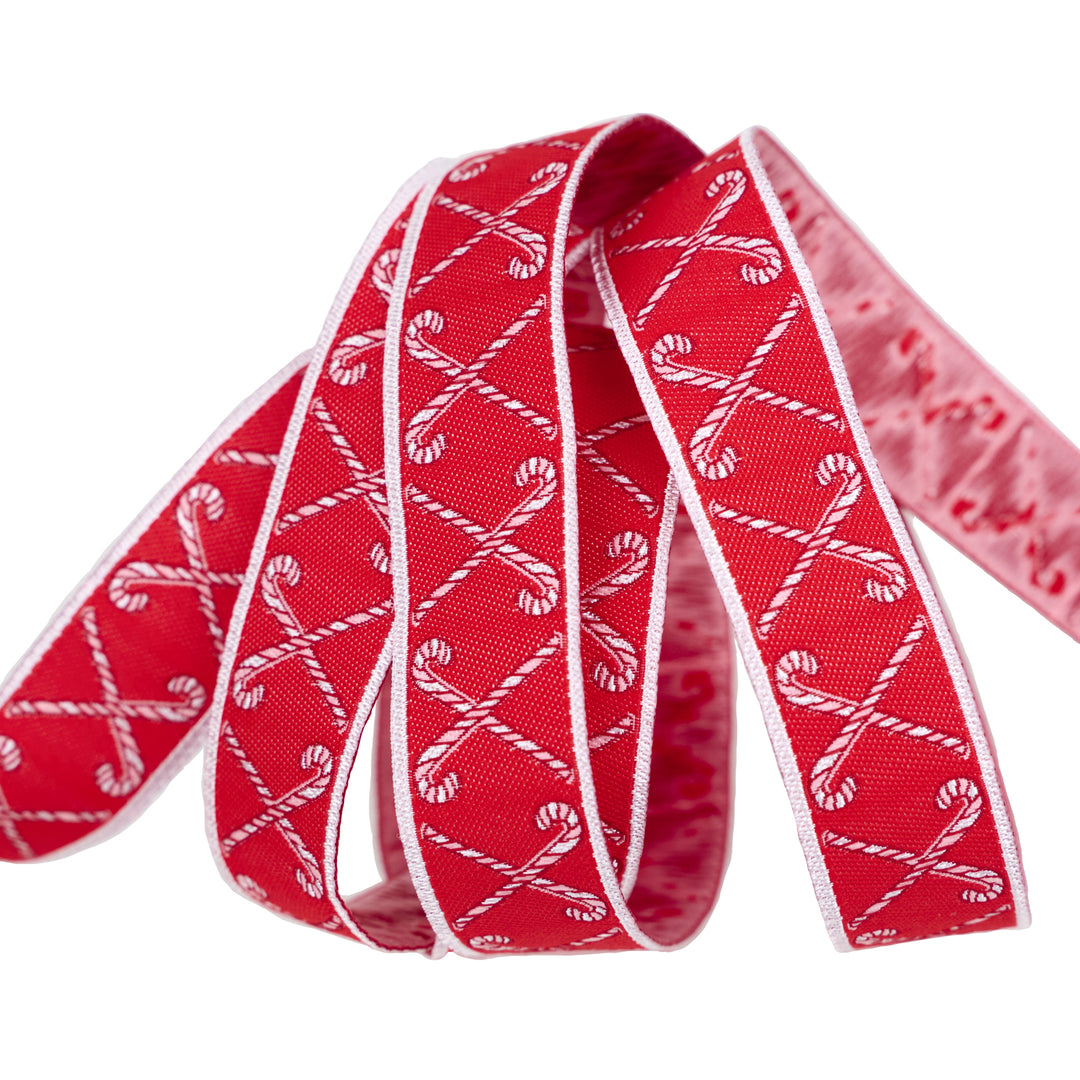 Mistletoe and Holly - Criss Cross Candy Canes - 3/4" width - by Beverly McCullough - 15 Yard Spool