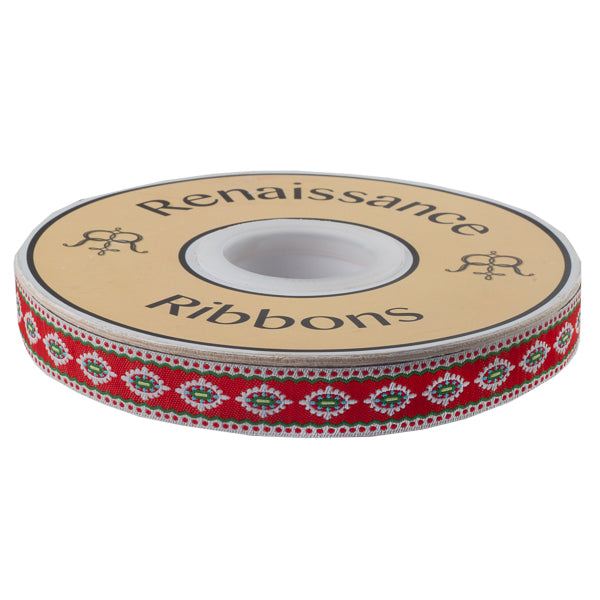 Scalloped &amp; dotted Edge Holiday Motif on Red - 5/8" - Dena Designs