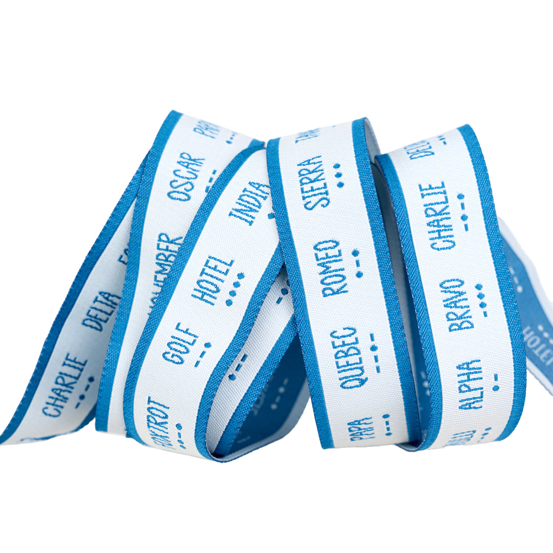 High Flight - Phonetic Alphabet - 7/8" width - by Sarah Thomas - 15 Yard Spool