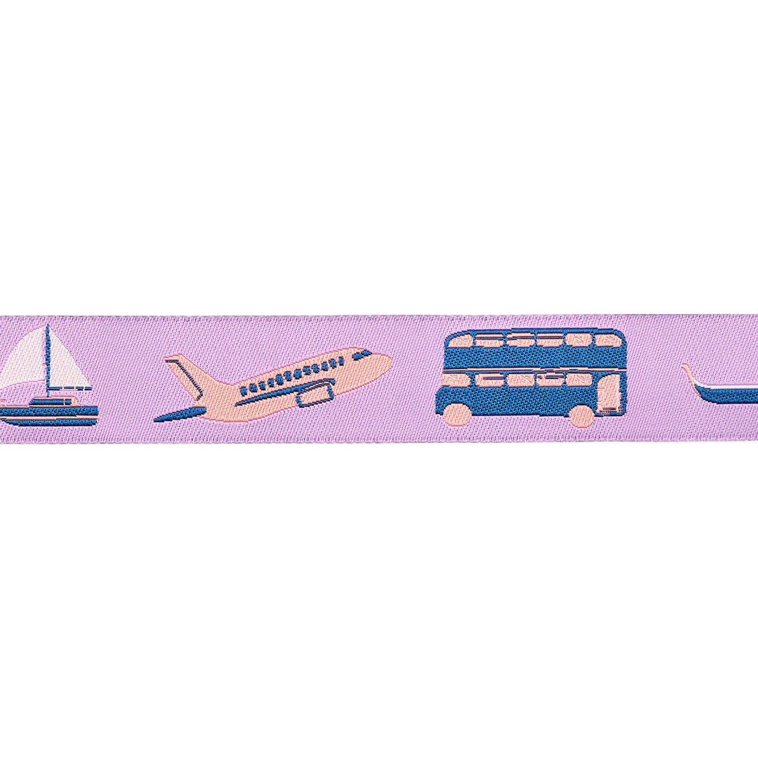 The Genesis of a Journey - Modes of Travel in Purple - 7/8" width - by Genesis Hall - 15 Yard Spool