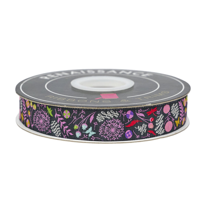 Prince Charming Deja Vu - Dandelion in Licorice - 7/8" width - by Tula Pink - 15 Yard Spool