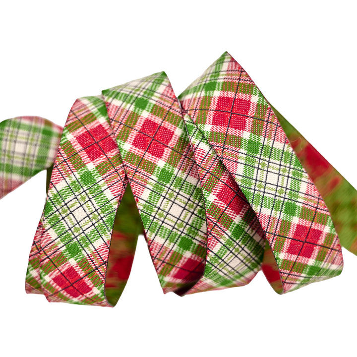 Holiday Cheer - Holiday Plaid in Cream - 7/8" width - by Stacy Iest Hsu - 15 Yard Spool