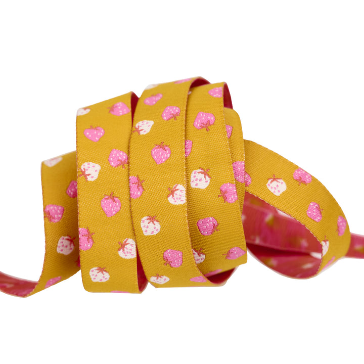 Strawberry - Strawberry Toss in Goldenrod - 5/8" width - by Kimberly Kight - 15 Yard Spool