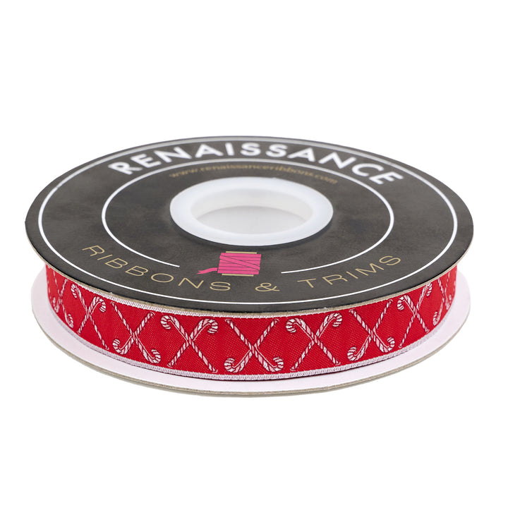 Mistletoe and Holly - Criss Cross Candy Canes - 3/4" width - by Beverly McCullough - 15 Yard Spool