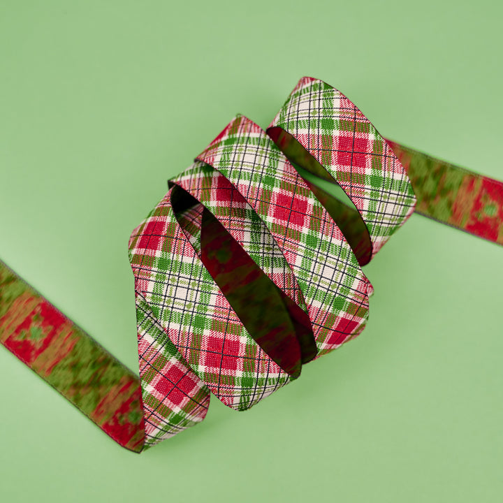 Holiday Cheer - Holiday Plaid in Cream - 7/8" width - by Stacy Iest Hsu - 15 Yard Spool
