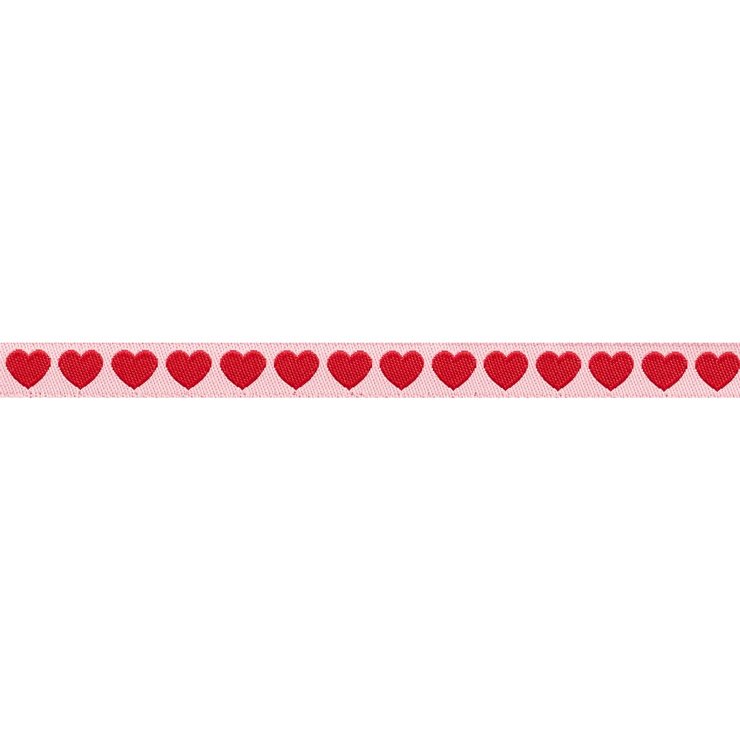 Funny Valentine - Tiny Hearts in Peach and Red - 3/8" width - by Lizzy House - 15 Yard Spool