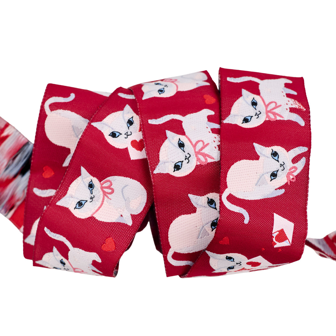 Funny Valentine - Sweet Kitten in Cocoa - 1-1/2" width - by Lizzy House - 15 Yard Spool