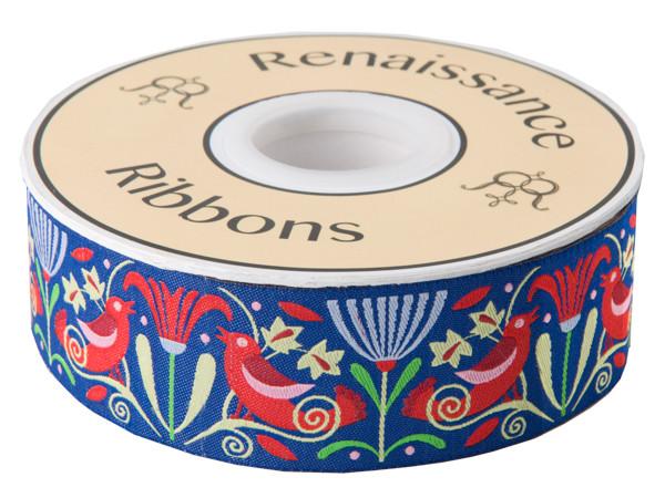 Red Art Deco Flowers on indigo 1-1/2" by Jane Sassaman