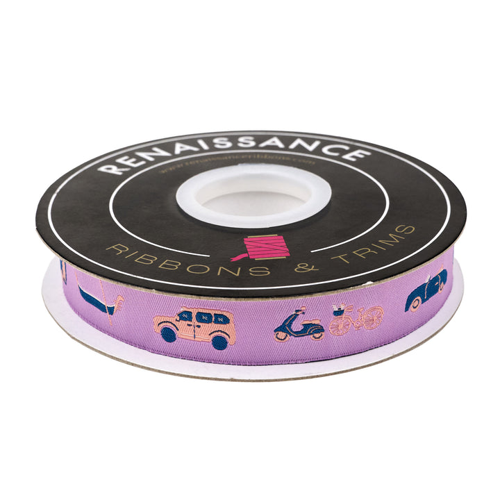 The Genesis of a Journey - Modes of Travel in Purple - 7/8" width - by Genesis Hall - 15 Yard Spool