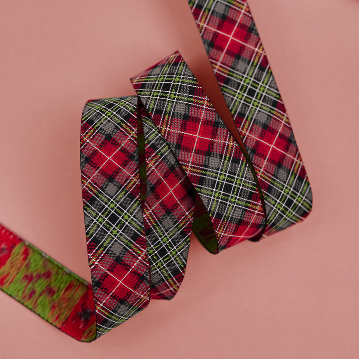 Holiday Cheer - Holiday Plaid in Raven - 7/8" width - by Stacy Iest Hsu - 15 Yard Spool