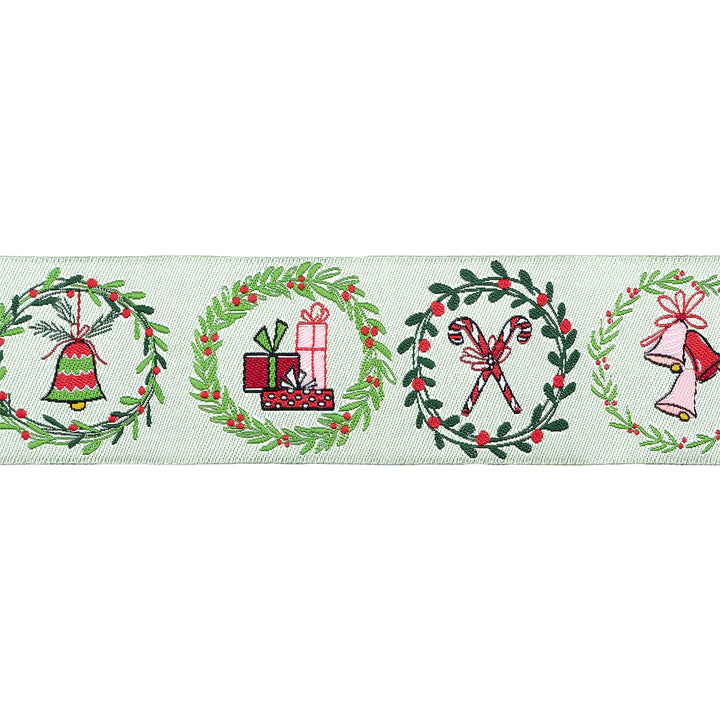 Mistletoe and Holly - Mistletoe Wreaths - 1-1/2" width - by Beverly McCullough - 15 Yard Spool