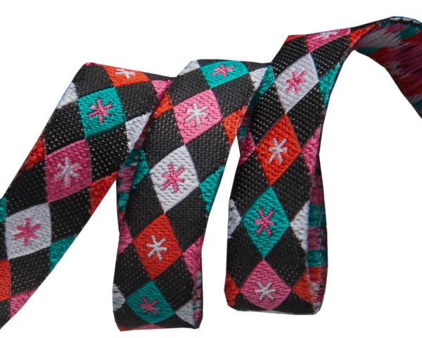 Argyle and Stars on Black - 3/8" width - by Jessica Jones - 27 Yard Spool