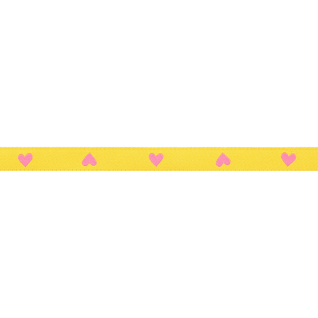 Hearts and Sparks - Hearts in Neon Pink/Yellow - 3/8" width - by Melody Miller - 15 Yard Spool