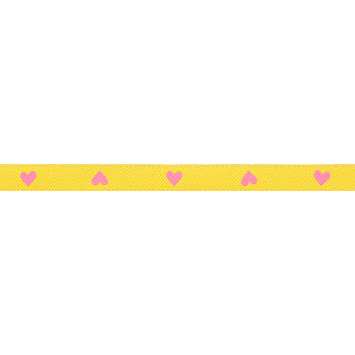 Hearts and Sparks - Hearts in Neon Pink/Yellow - 3/8" width - by Melody Miller - 15 Yard Spool