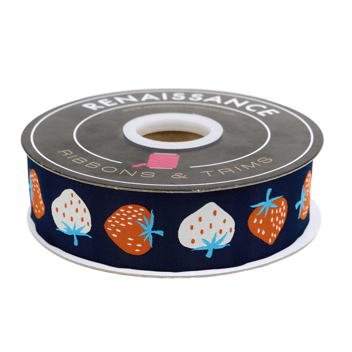 Strawberry - Strawberry in Navy - 1-1/2" width - by Kimberly Kight - 15 Yard Spool