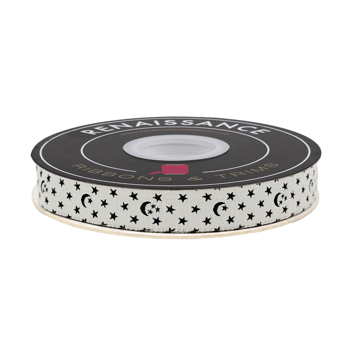 Ooh Lucky Lucky - Moon and Stars in Natural - 5/8" width - by Alexia Abegg - 15 Yard Spool