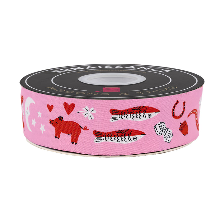 Ooh Lucky Lucky - Lucky in Pink - 1-1/2" width - by Alexia Abegg - 15 Yard Spool