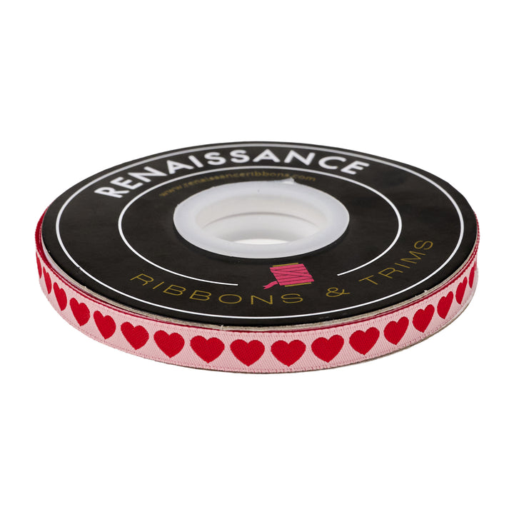 Funny Valentine - Tiny Hearts in Peach and Red - 3/8" width - by Lizzy House - 15 Yard Spool