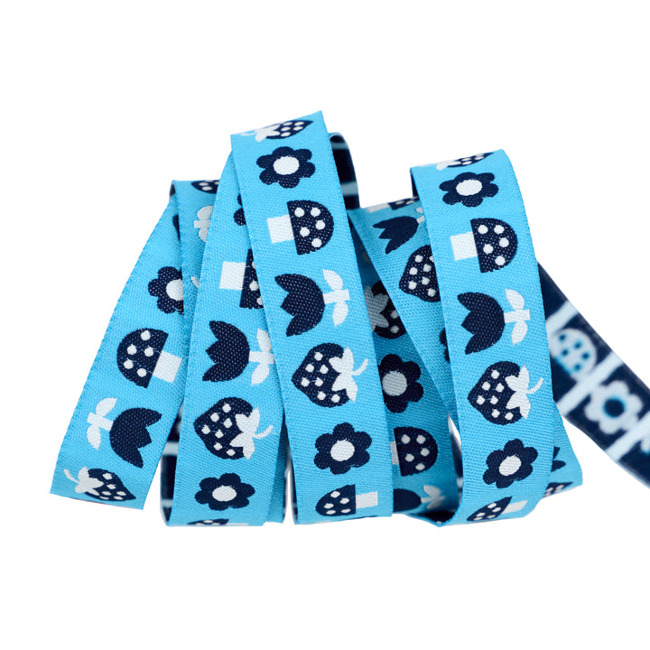 Strawberry - Strawbitties in Vintage Blue 5/8" width - by Kimberly Kight - 15 Yard Spool