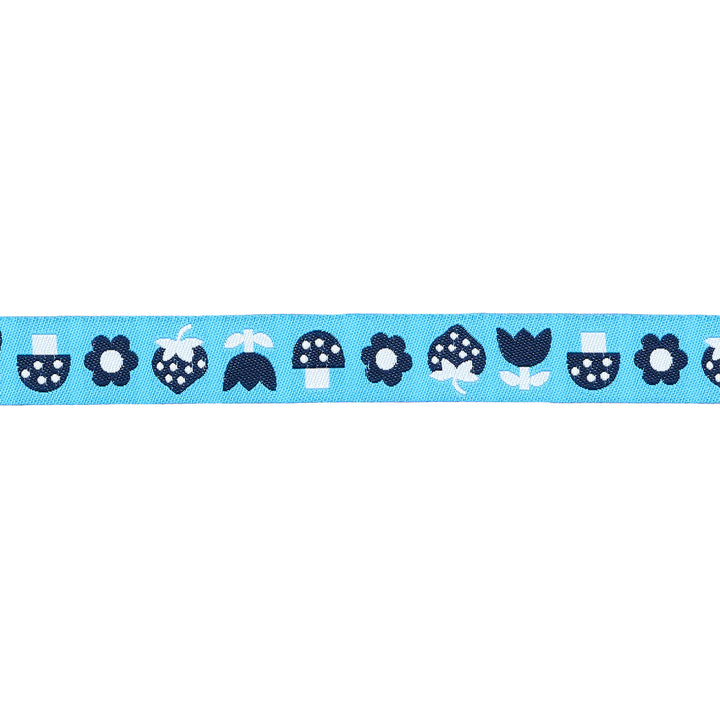 Strawberry - Strawbitties in Vintage Blue 5/8" width - by Kimberly Kight - 15 Yard Spool