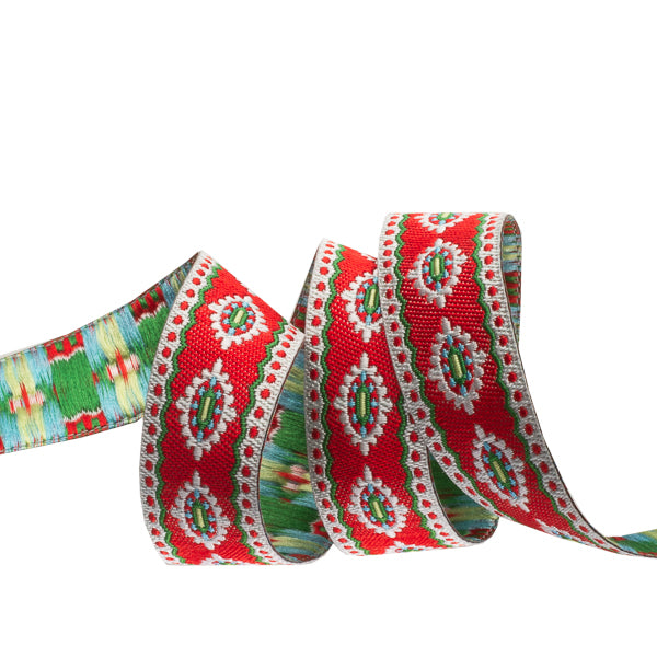 Scalloped &amp; dotted Edge Holiday Motif on Red - 5/8" - Dena Designs