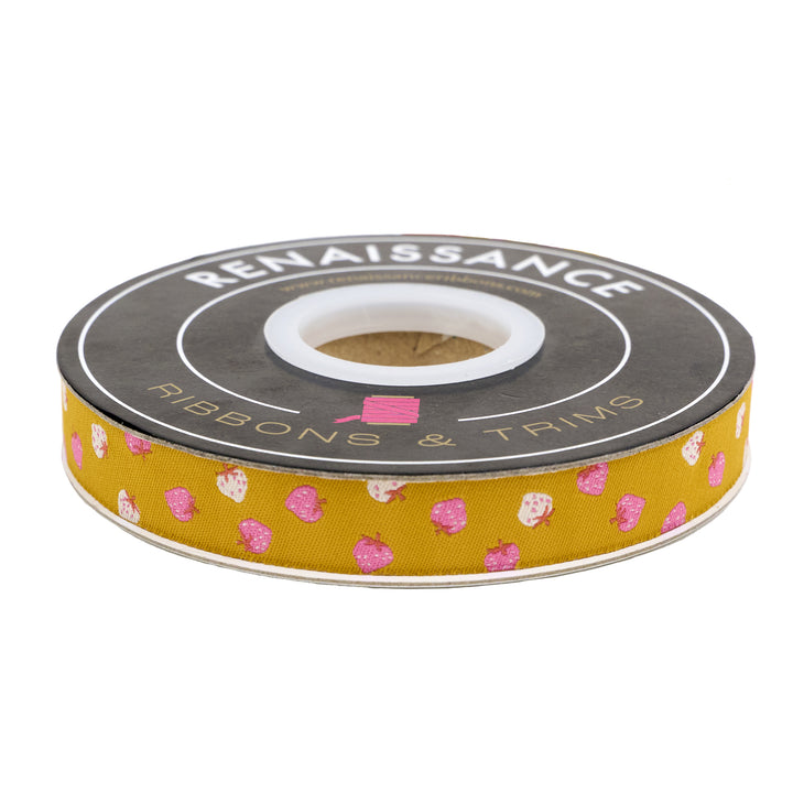 Strawberry - Strawberry Toss in Goldenrod - 5/8" width - by Kimberly Kight - 15 Yard Spool