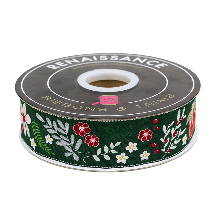Mistletoe and Holly - Floral Mistletoe - 1-1/2" width - by Beverly McCullough - 15 Yard Spool