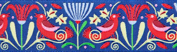 Red Art Deco Flowers on indigo 1-1/2" by Jane Sassaman