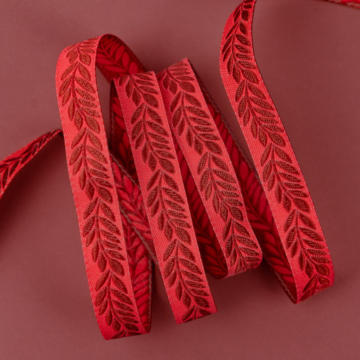 Foliage - Foliage in Coral - 3/8" width - by Sally Kelly - 15 Yard Spool